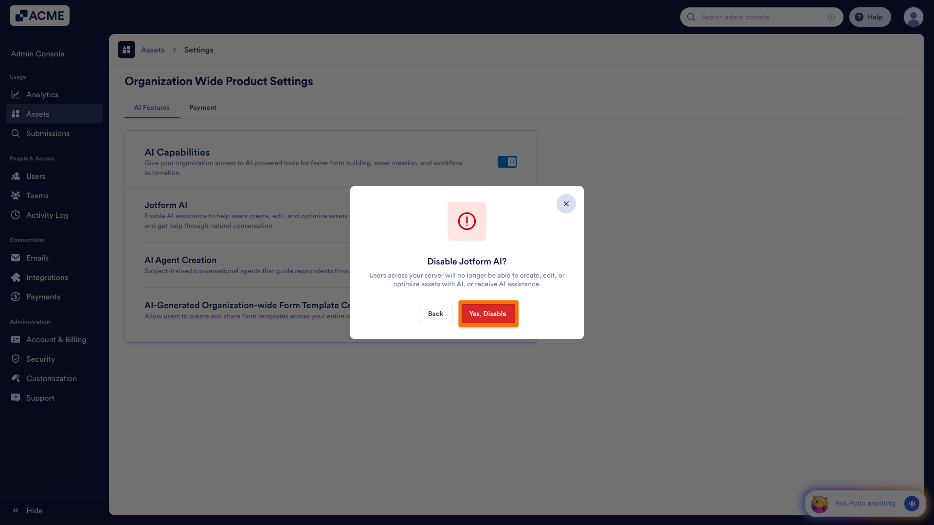 How to Enable or Disable the Jotform AI Organization-Wide from the Admin Console Image-4