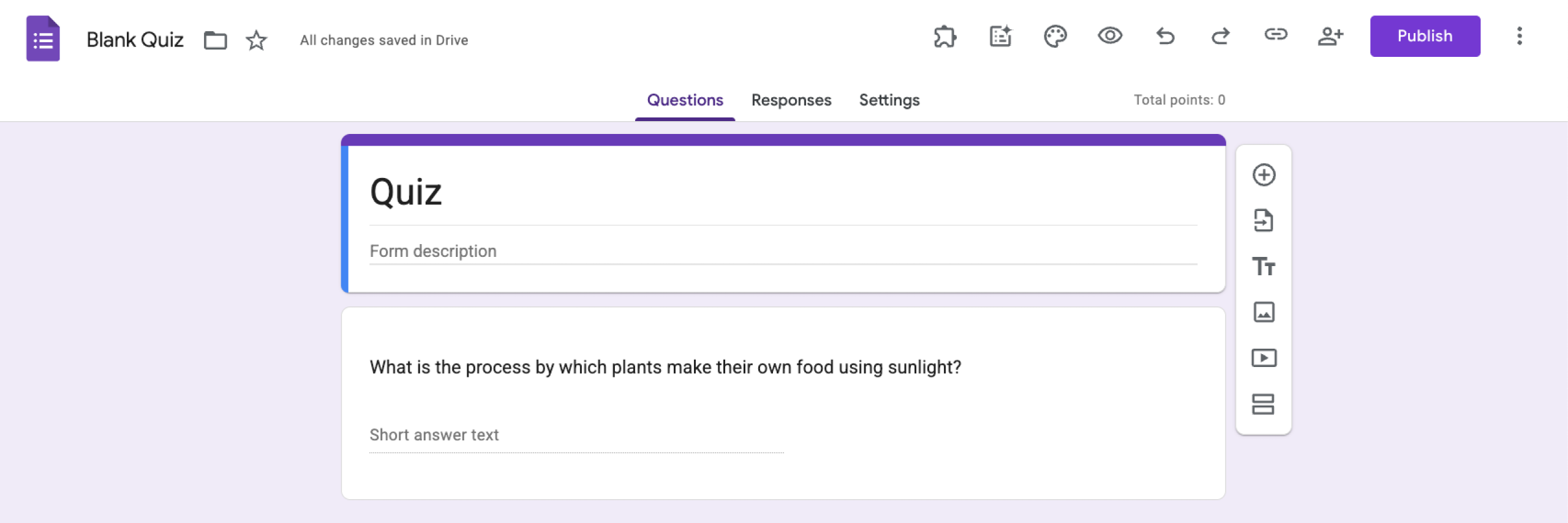 Google Forms short answer question type