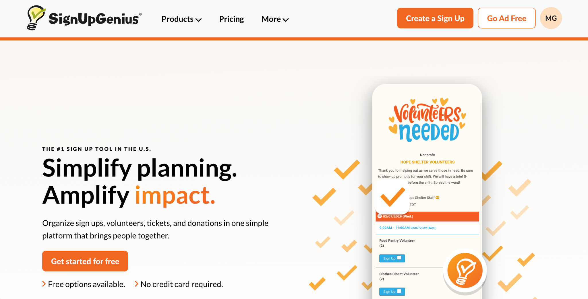 SignUpGenius Landing Page