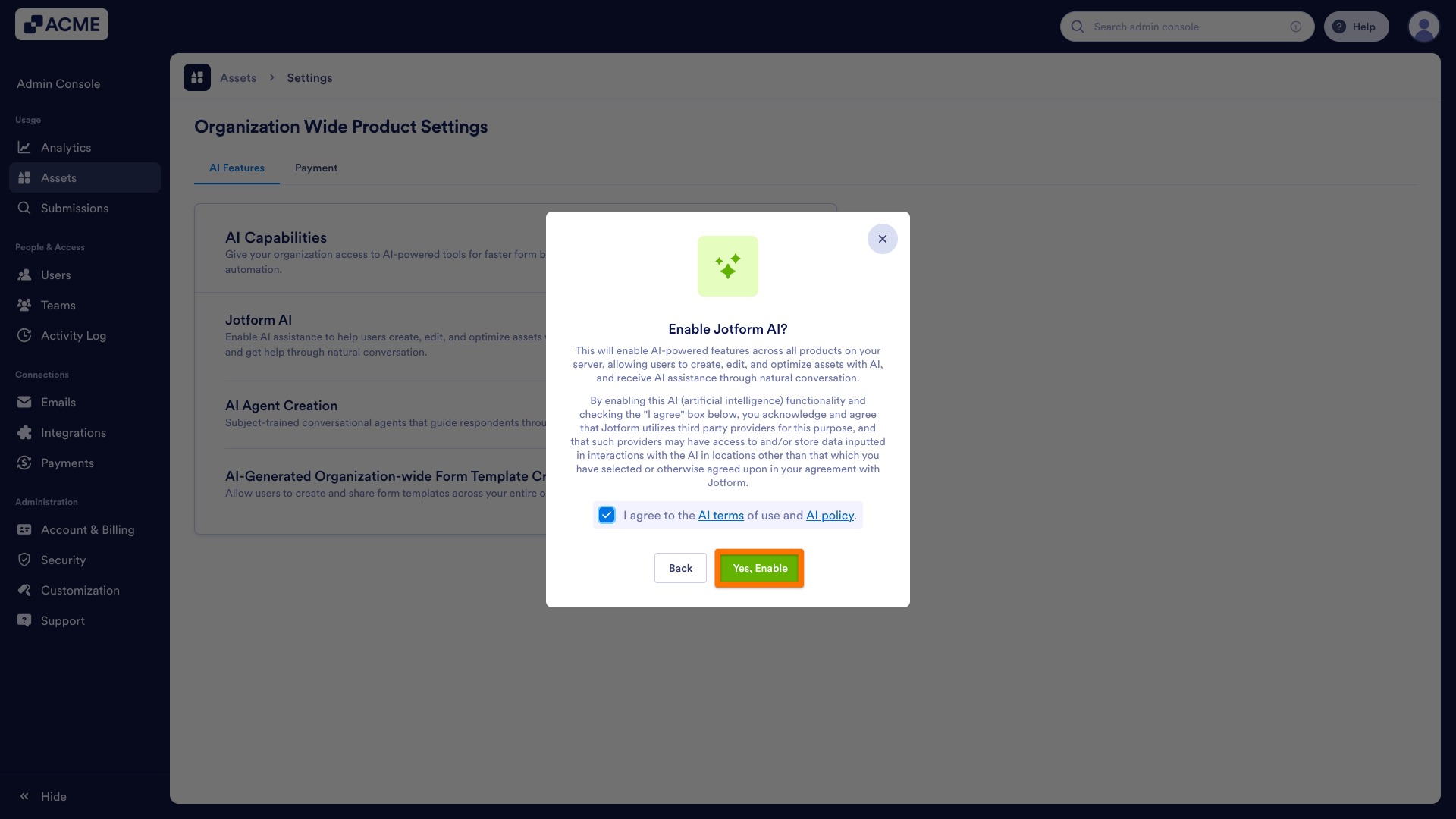 How to Enable or Disable the Jotform AI Organization-Wide from the Admin Console Image-9