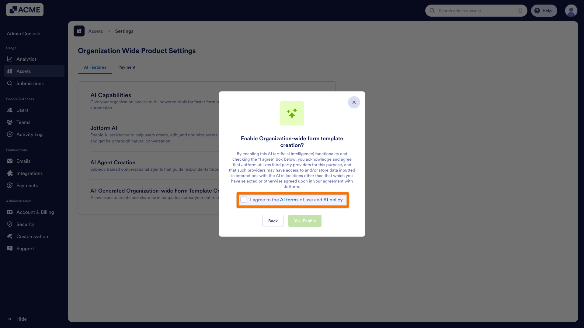 How to Enable or Disable AI-Generated Form Template Creation Organization-wide from the Admin Console Image-4
