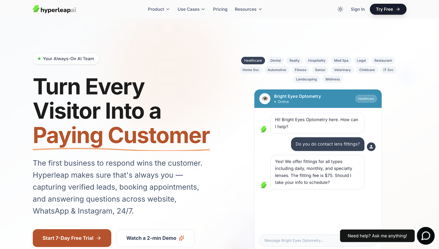 Hyperleap AI website with the words: "Turn Every Visitor Into a Paying Customer"