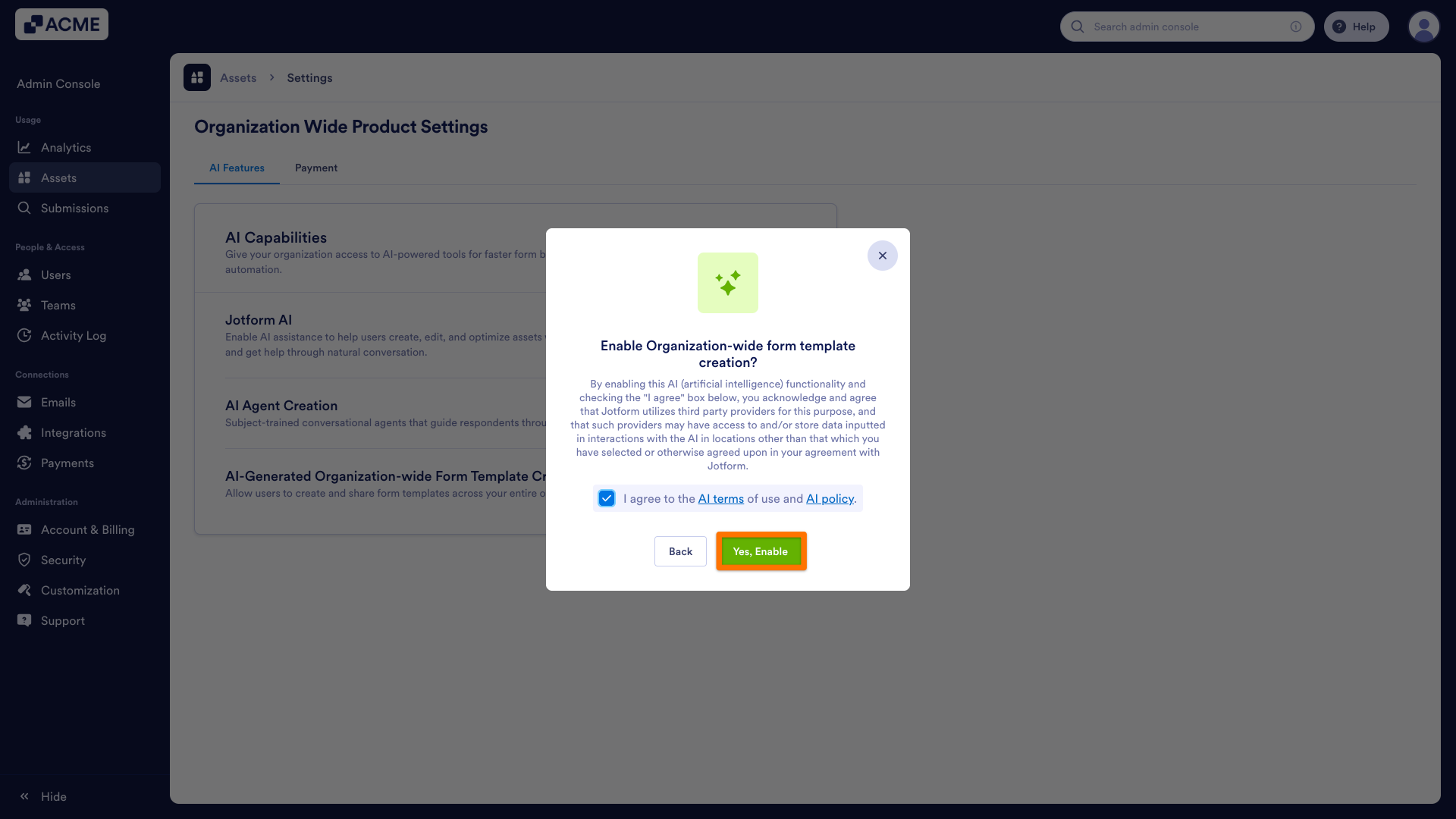 How to Enable or Disable AI-Generated Form Template Creation Organization-wide from the Admin Console Image-5