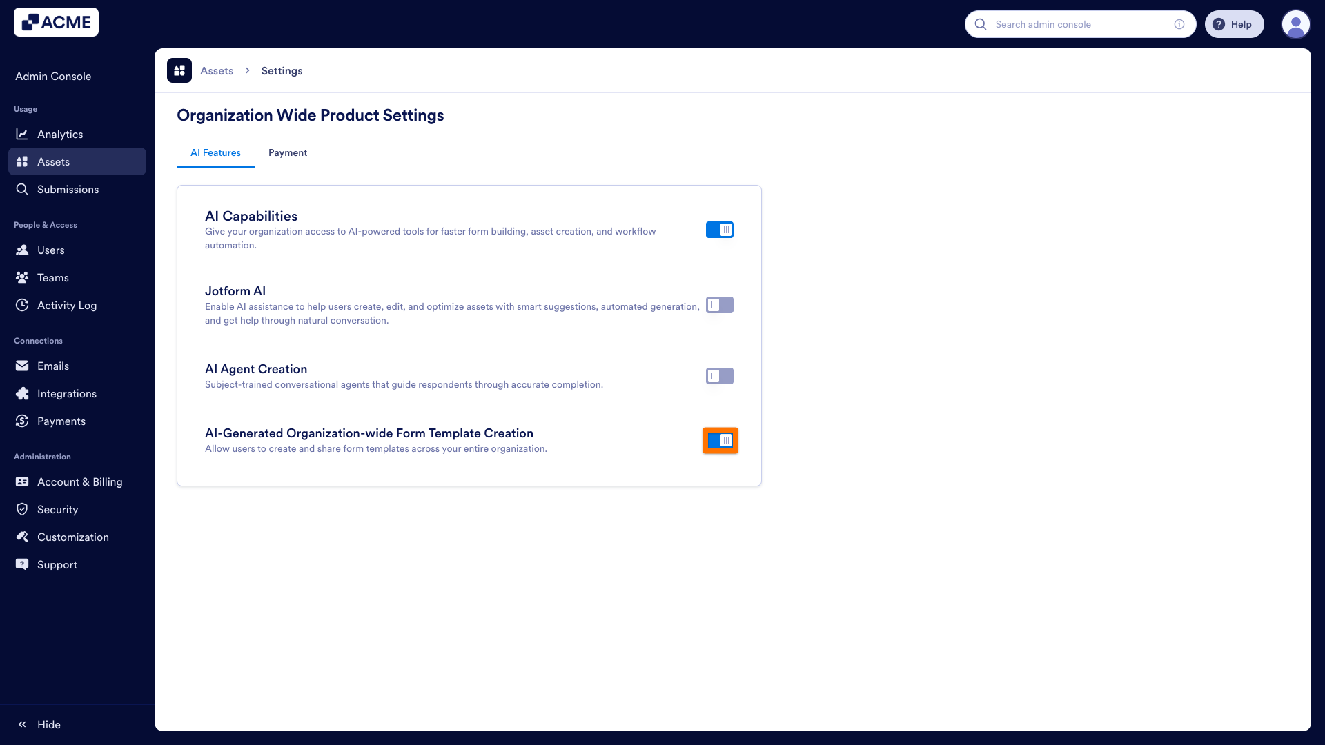 How to Enable or Disable AI-Generated Form Template Creation Organization-wide from the Admin Console Image-9