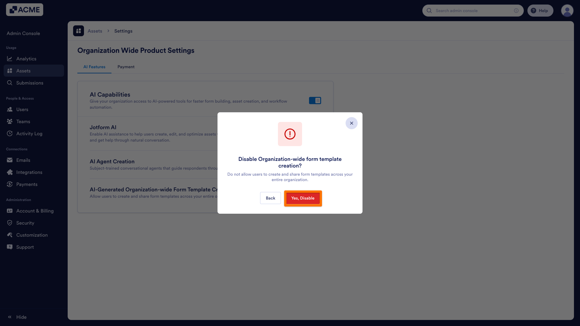 How to Enable or Disable AI-Generated Form Template Creation Organization-wide from the Admin Console Image-10