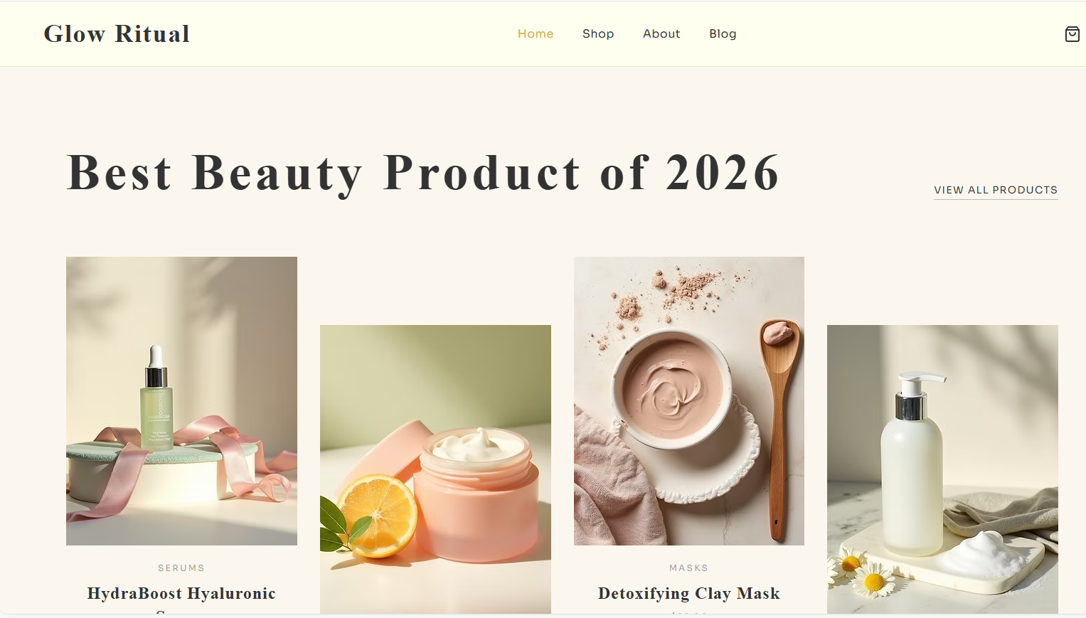 Screenshot of the updated Wix-generated website displaying the revised heading “Best Beauty Product of 2026” above product listings