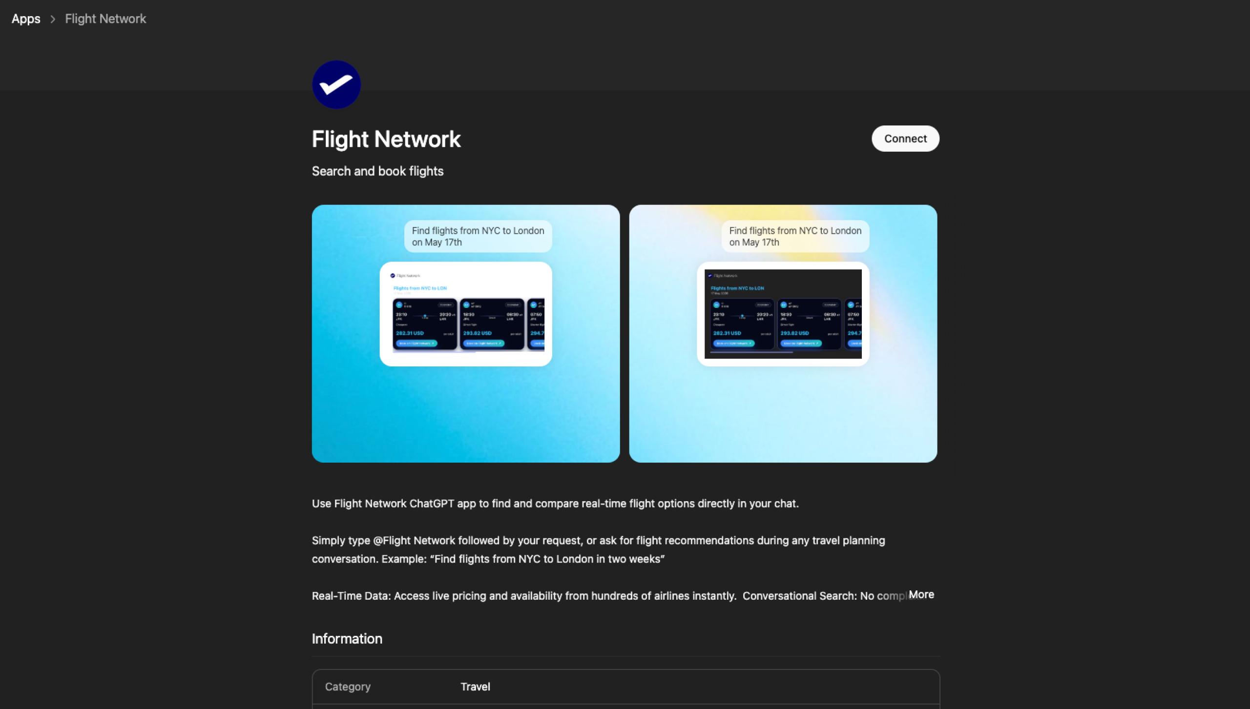 Flight Network ChatGPT app