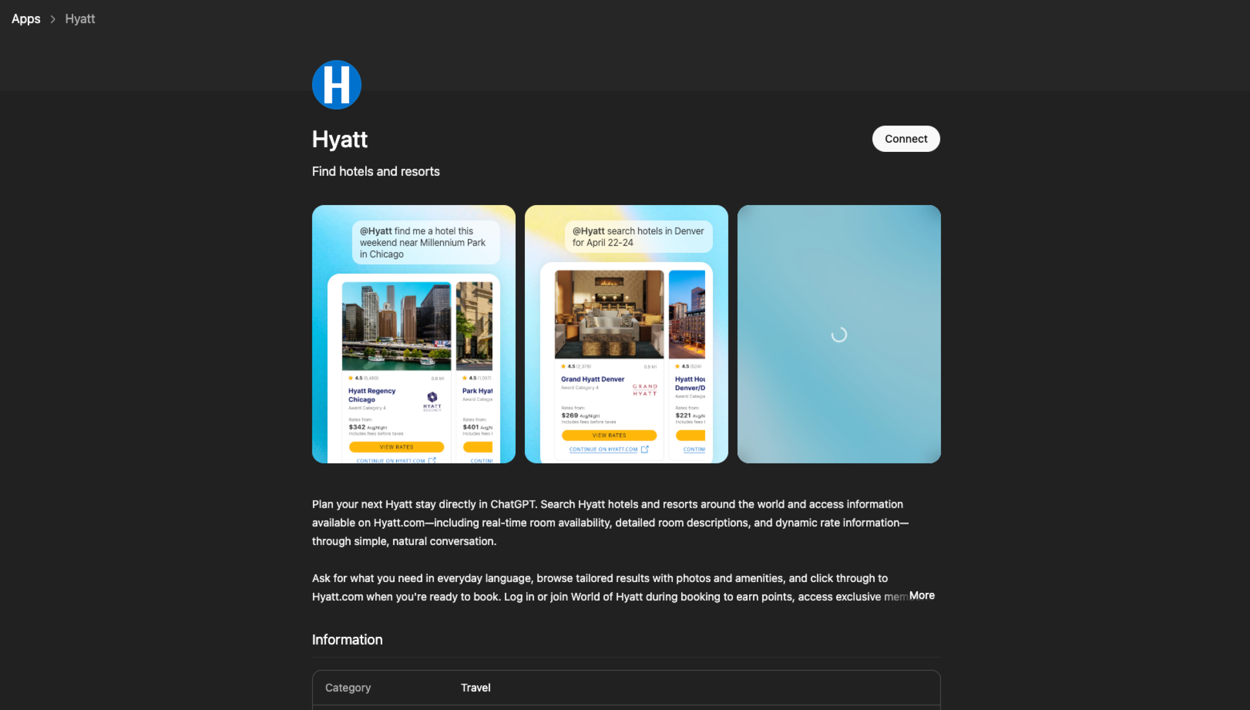 Hyatt ChatGPT app