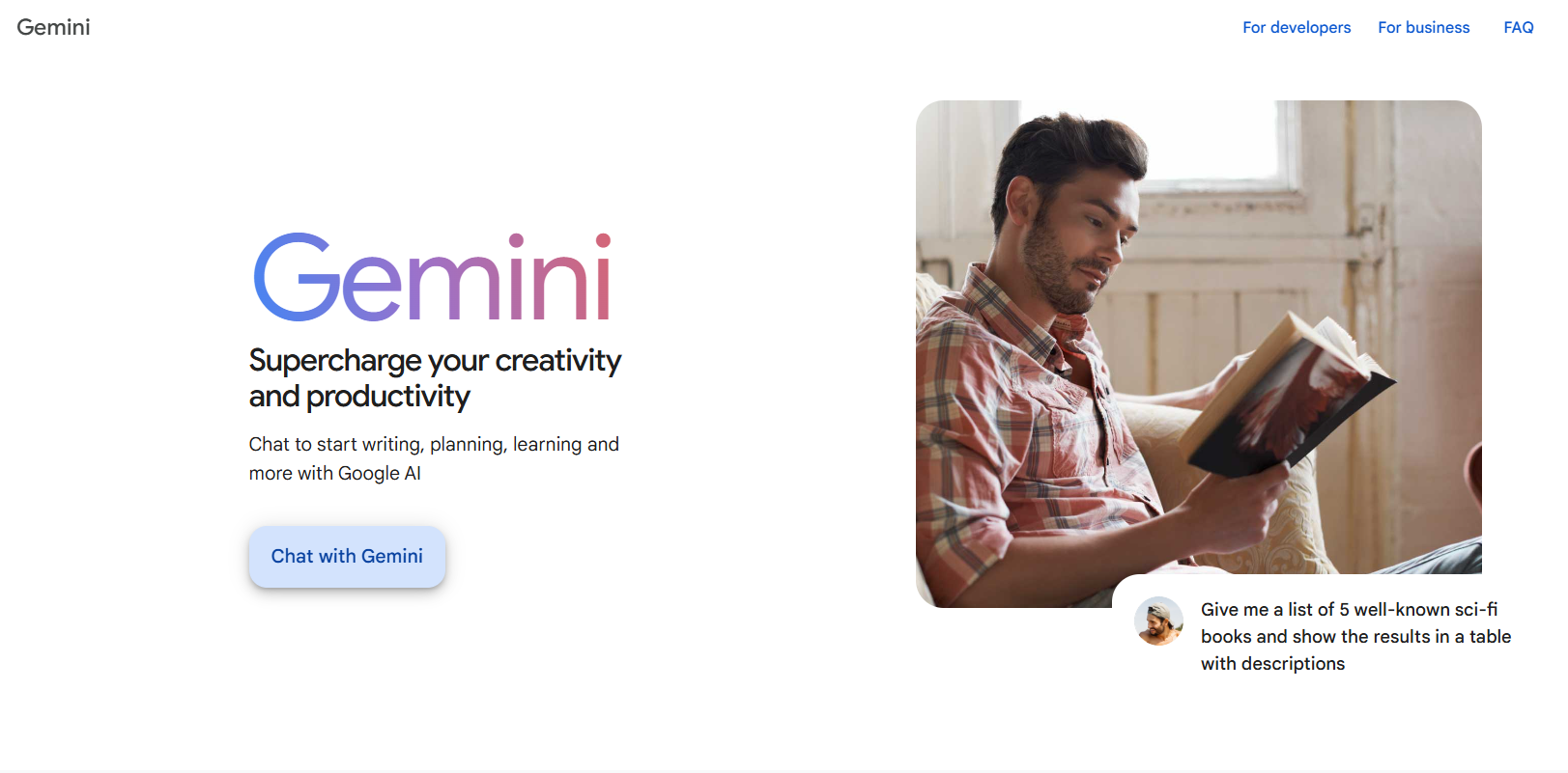 Screenshot of the Gemini's landing page