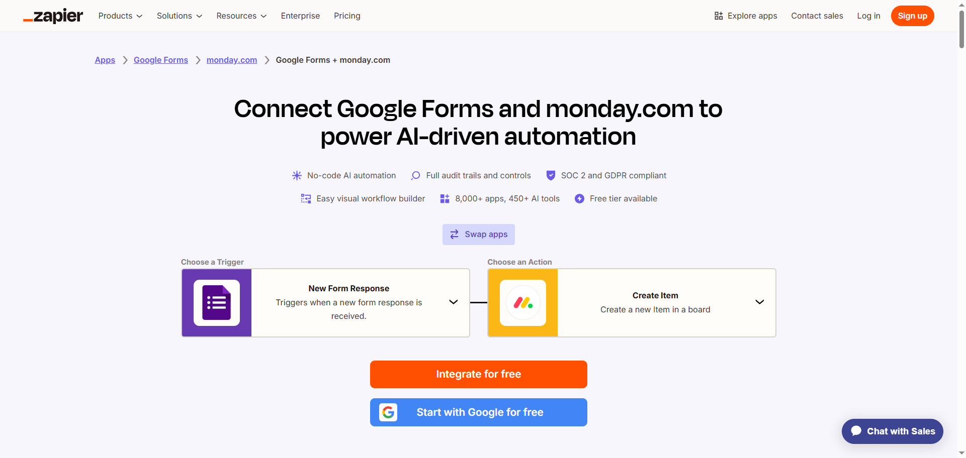 Zapier's Google Forms-monday