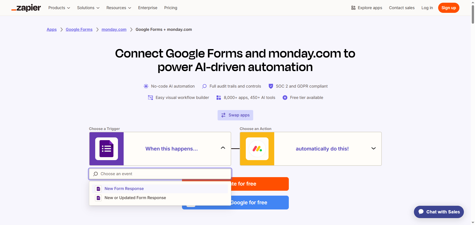 Zapier's Google Forms-monday