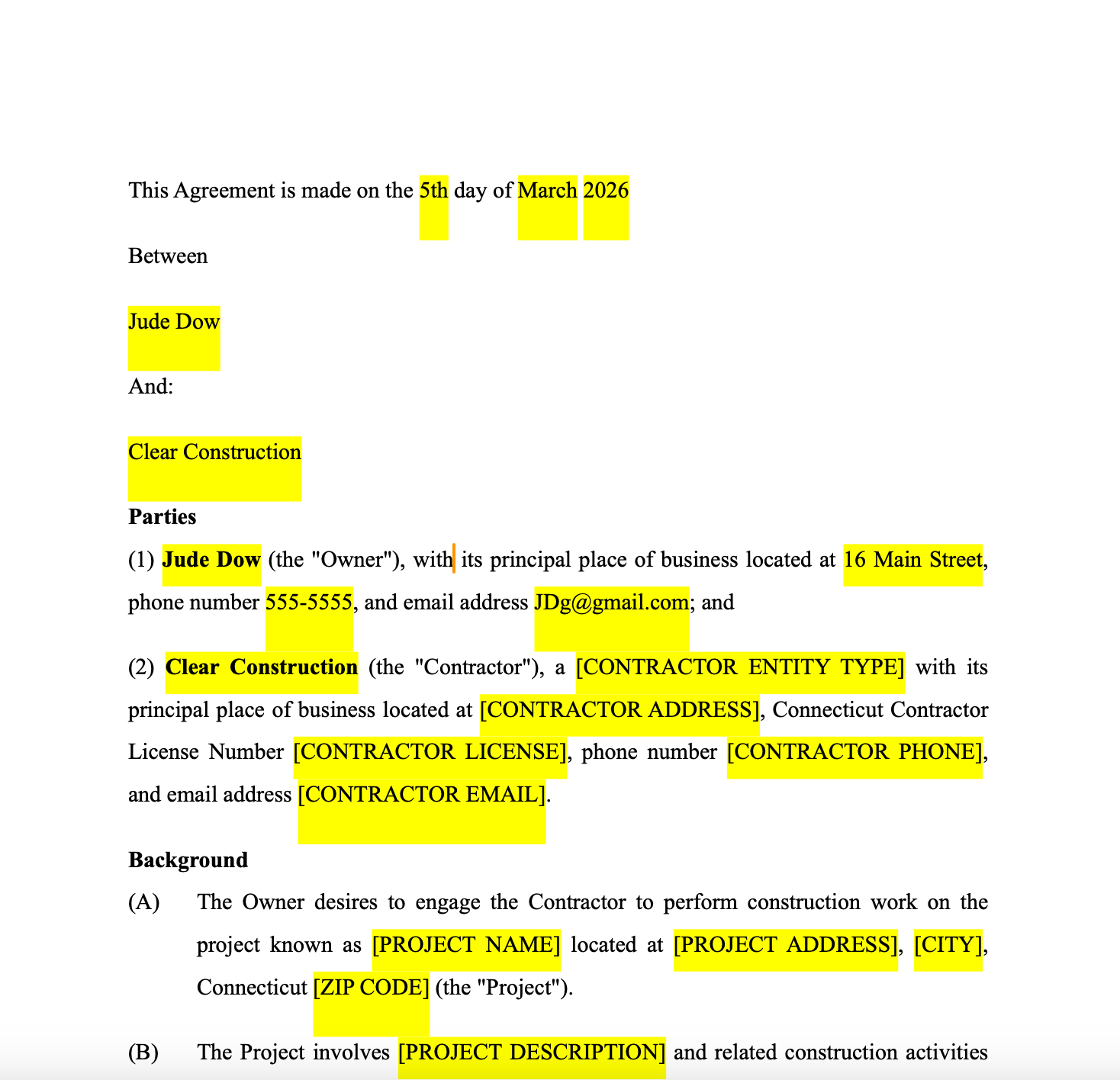 A downloaded contract document from Genie AI