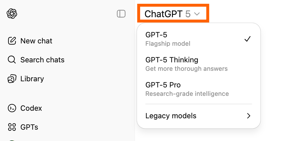 ChatGPT Model Selecktion Dropdown