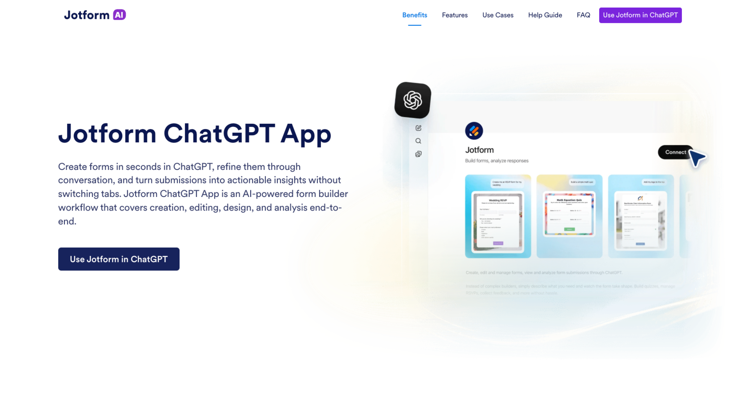 Jotform ChatGPT app Landing Page