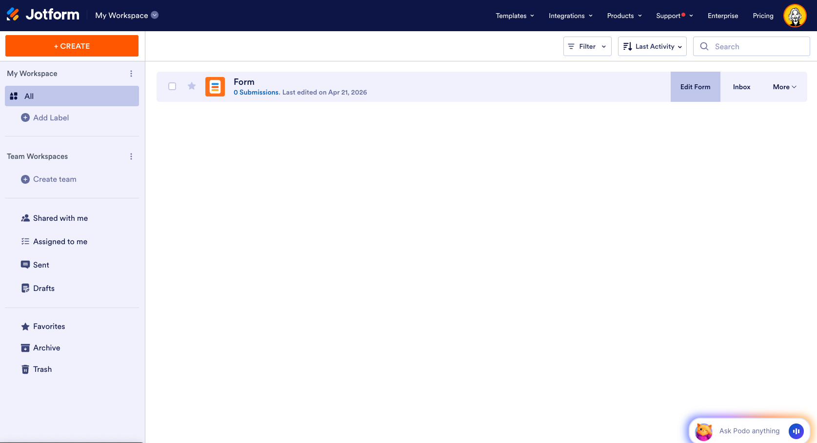 Jotform Workspace Edit Form Button