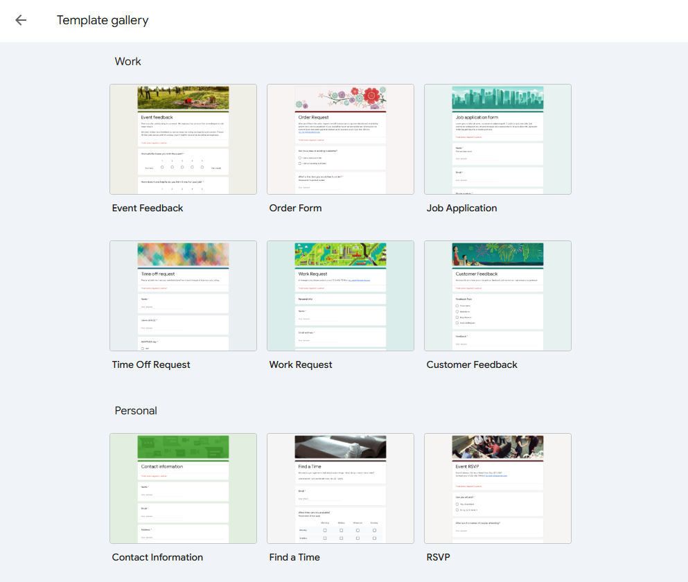 Google Forms Template Gallery