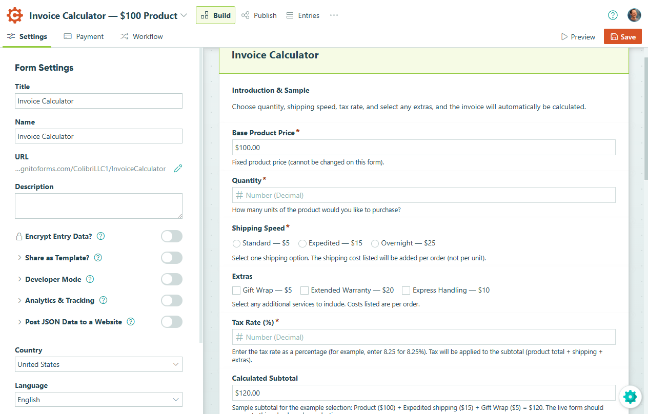Cognito Forms Form Settings Menu