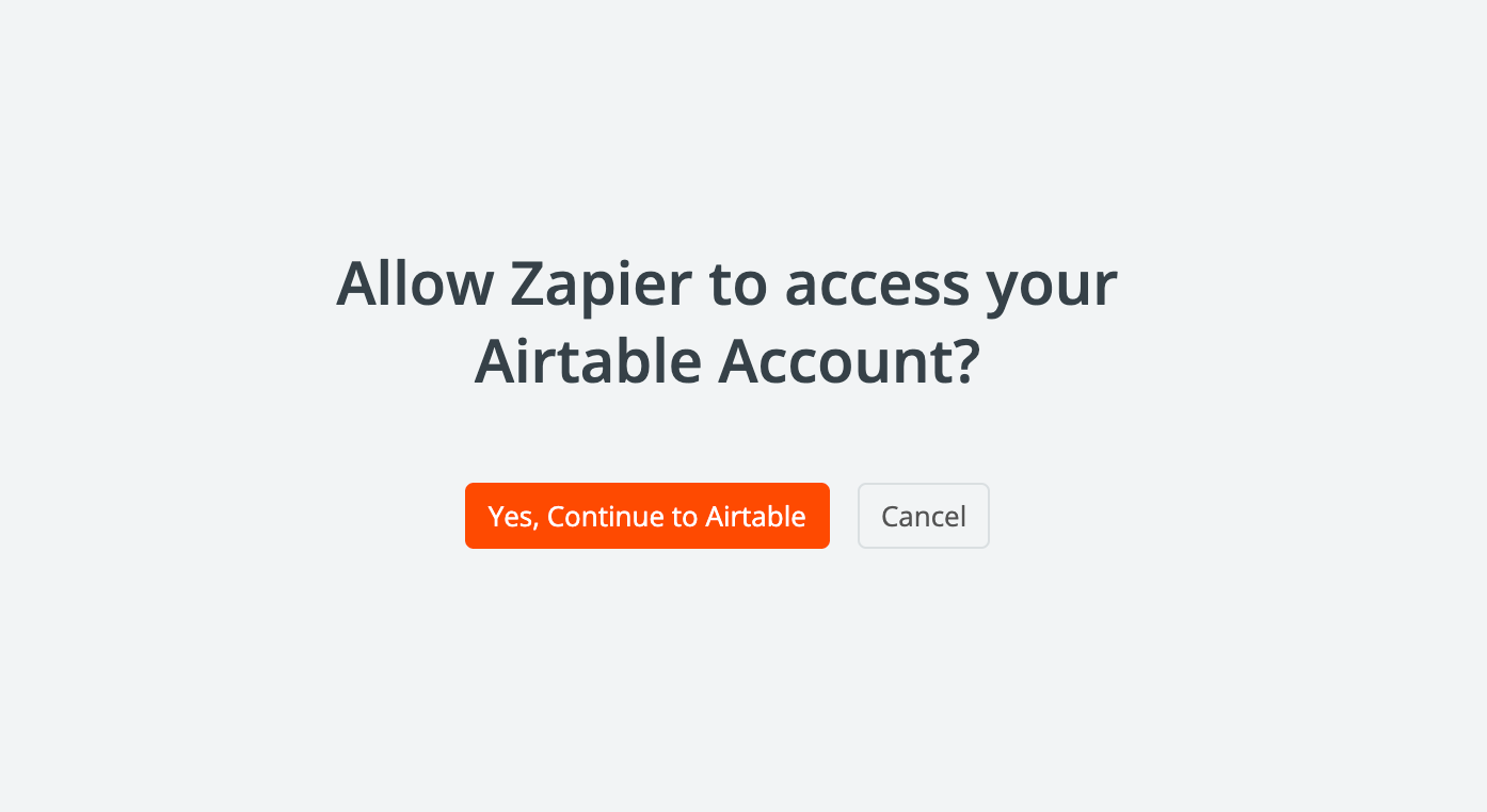 Zapier popup asking to grant access to an Airtable account