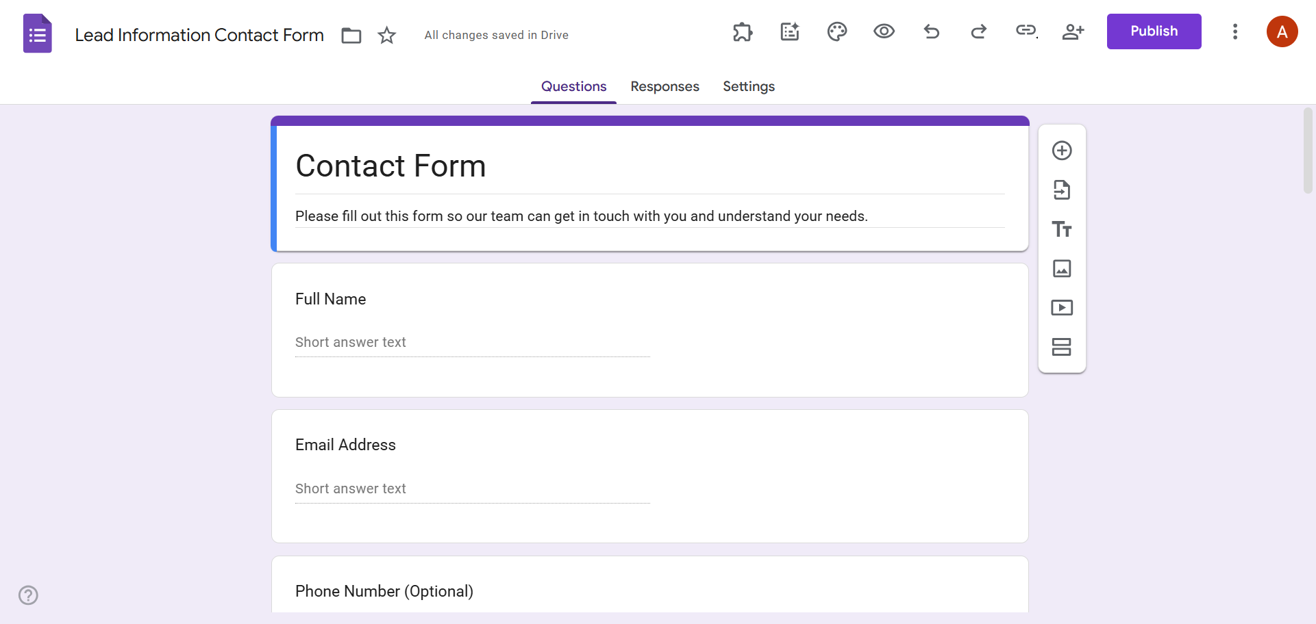 Google Forms Form Editor Interface