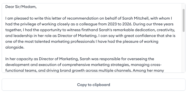 Himalayas AI-generated letter of recommendation