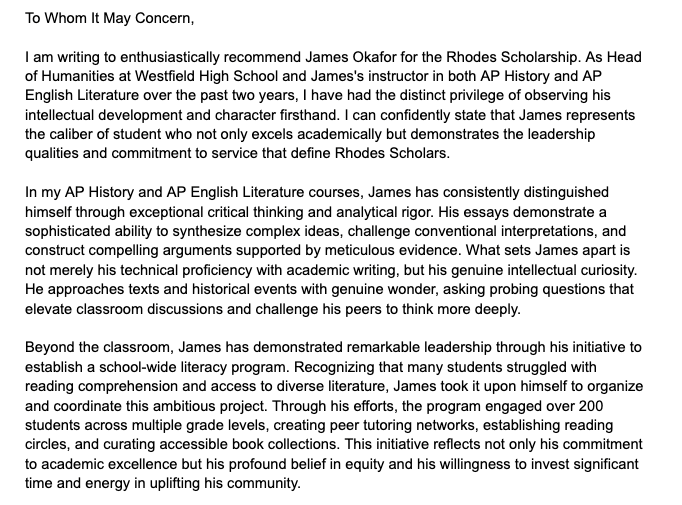 Brisk Teaching AI-generated letter of recommendation