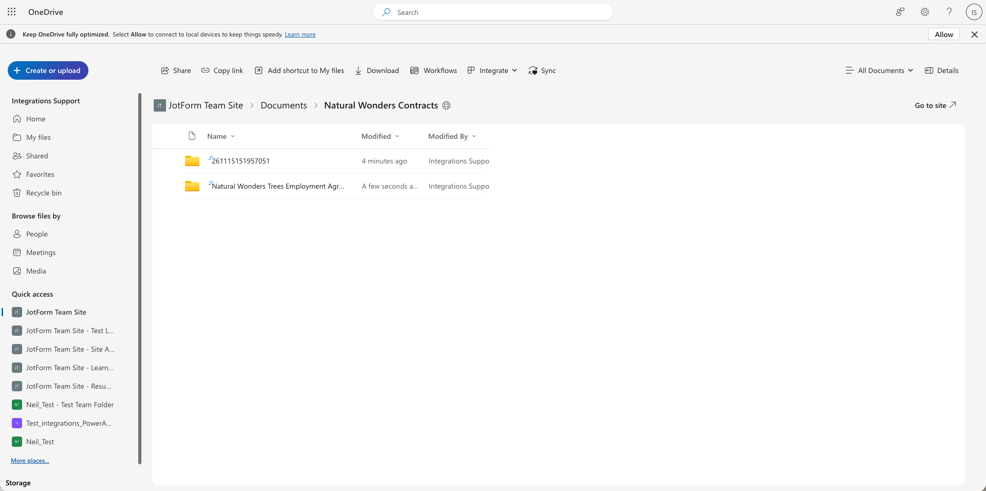 Viewing information inside the OneDrive folder