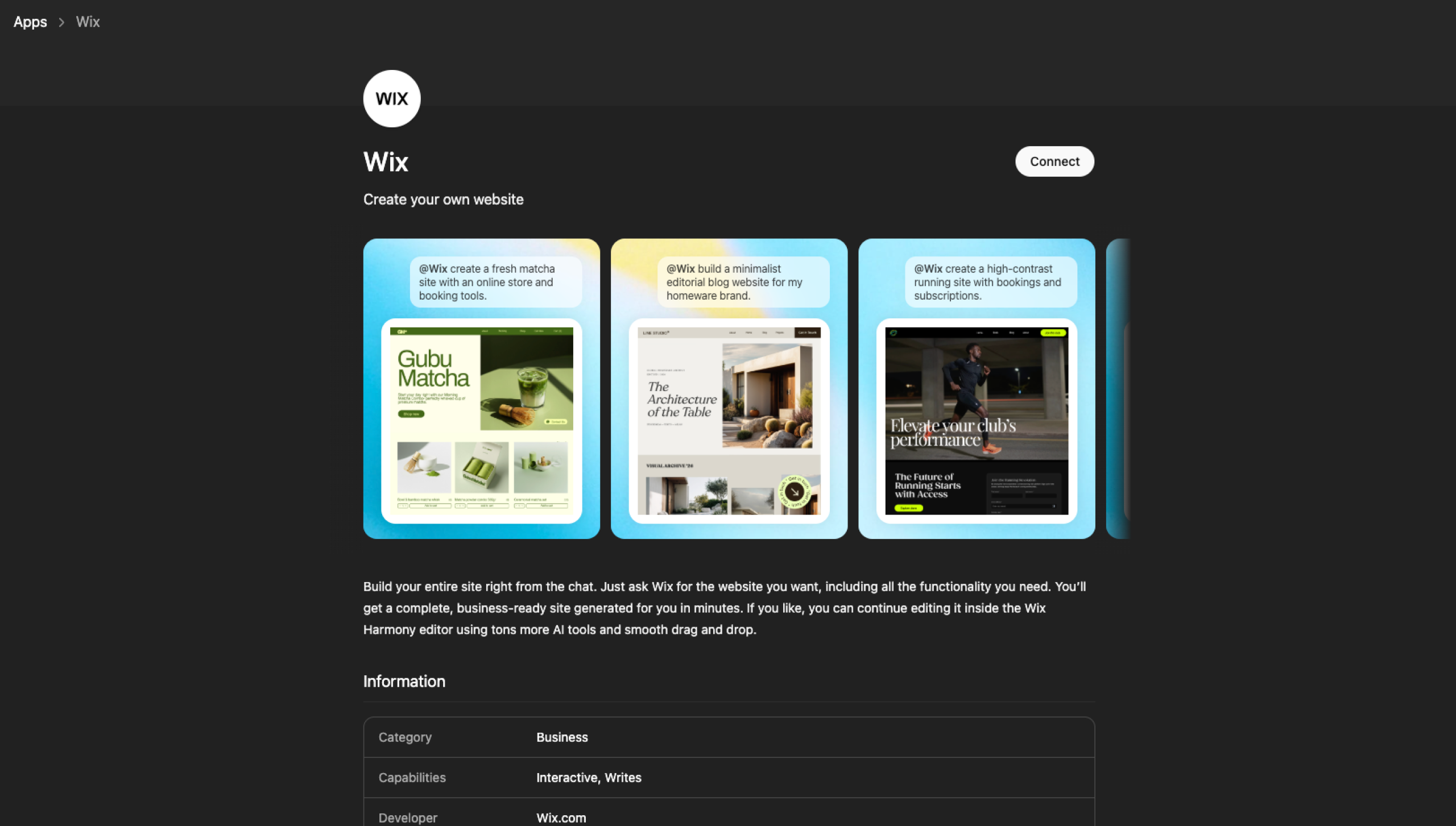 Wix ChatGPT App