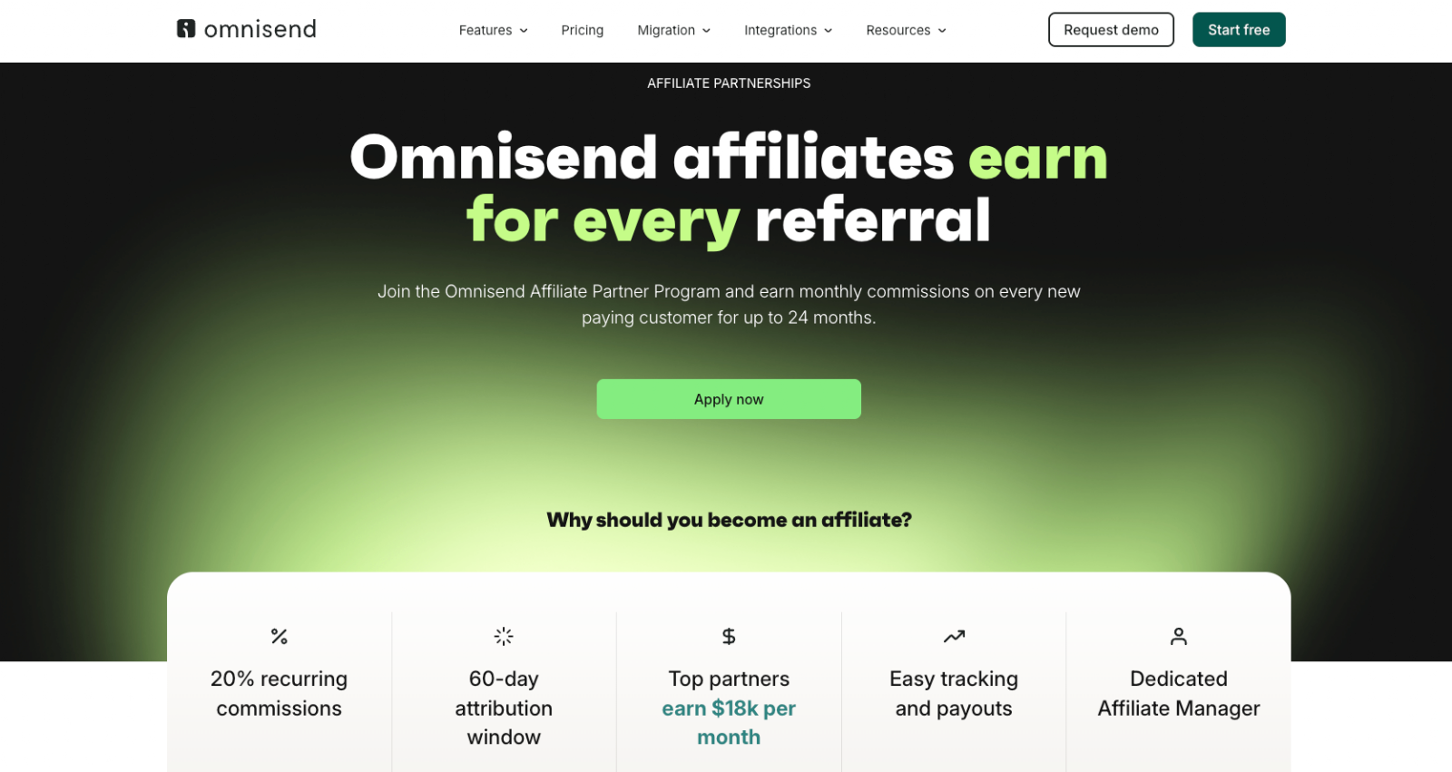 Omnisend website with the words: "Omnisend affiliates earn for every referral"