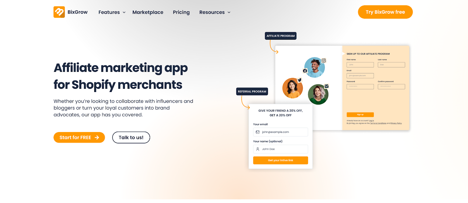 BixGrow website with the words: "Affiliate marketing app for Shopify merchants"