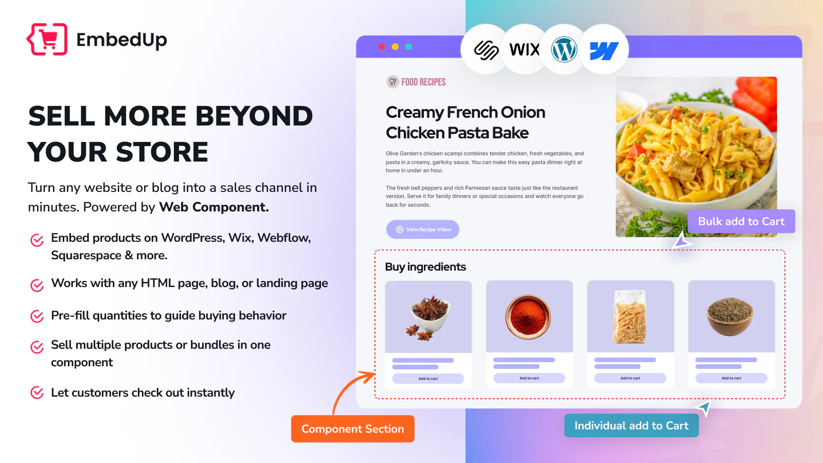 EmbedUp website with the words: "Sell more beyond your store"