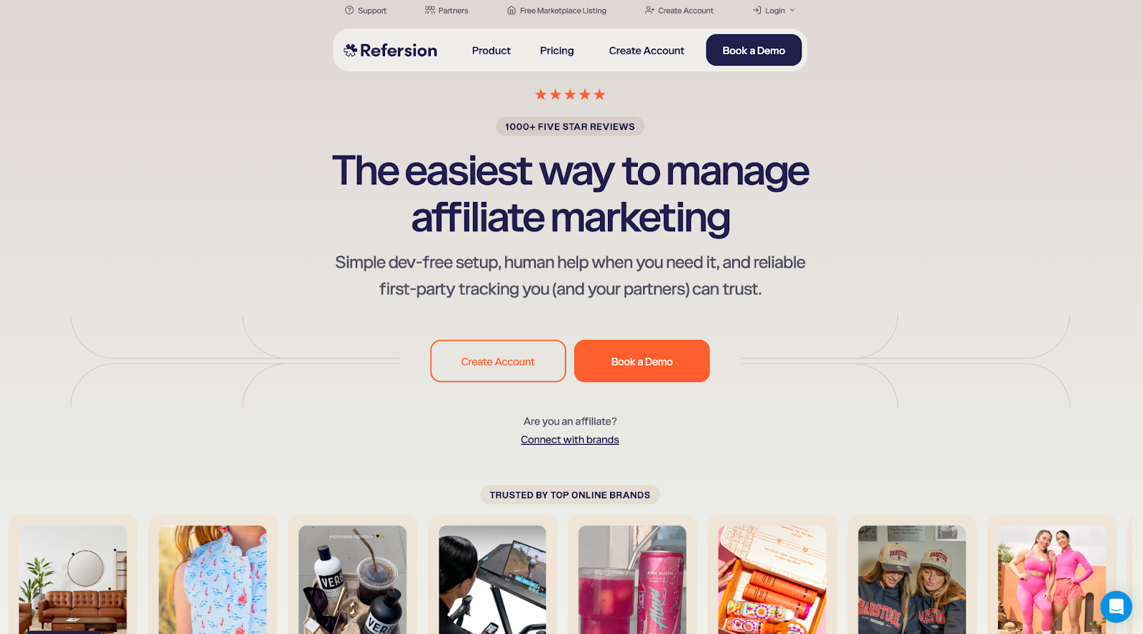 Refersion website with the words: "The easiest way to manage affiliate marketing"