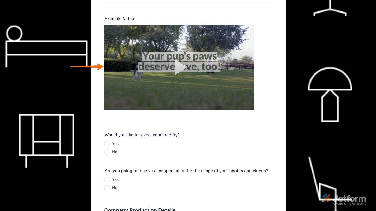 Form with the Animoto widget added, displaying an embedded video for users to watch directly in the form