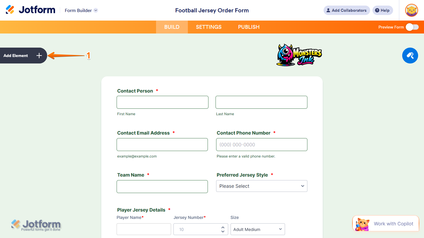 Add Element button in Jotform Form Builder