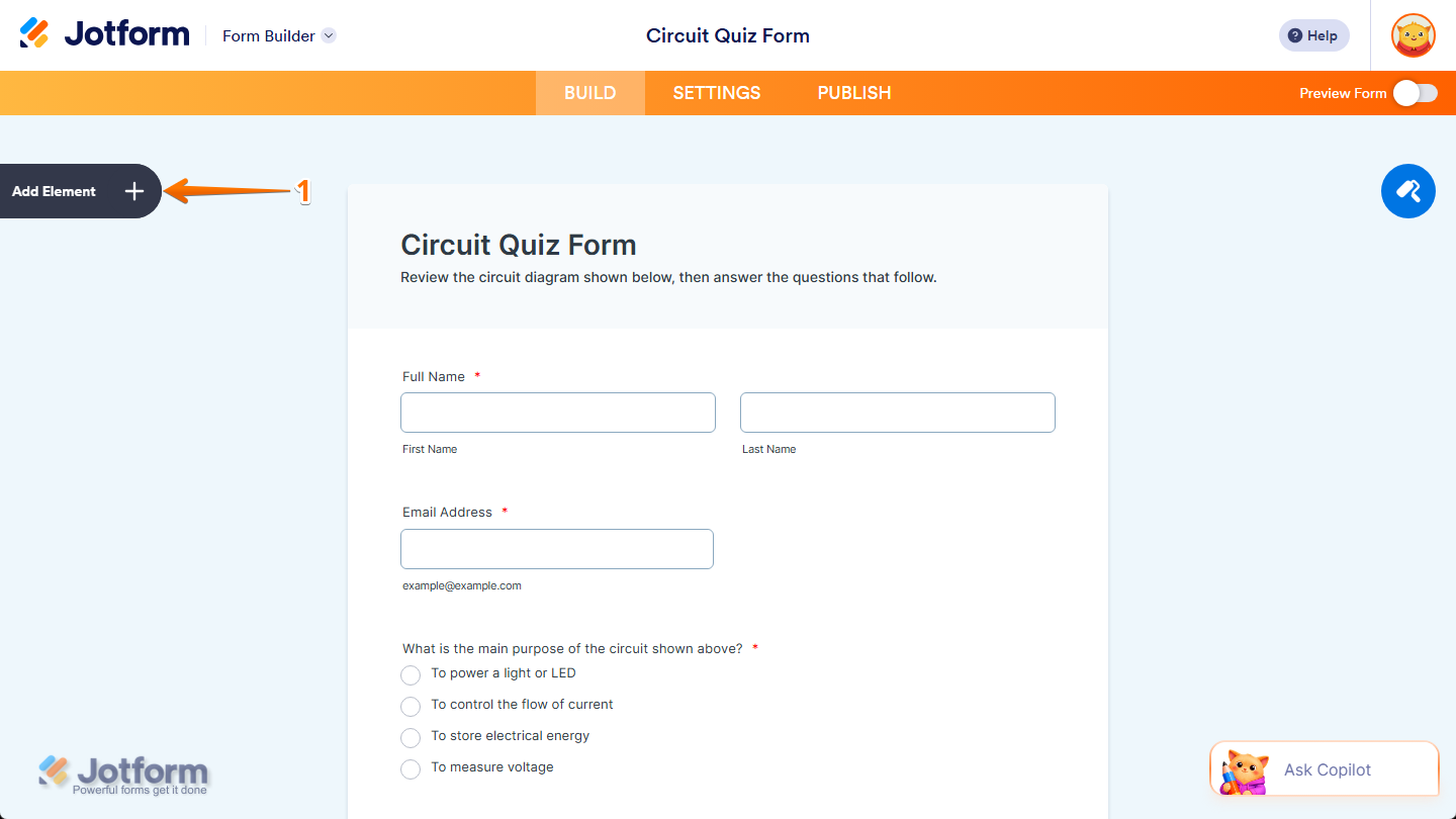 Add Element button in Jotform Form Builder