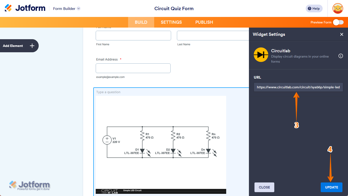 Circuitlab Widget Settings in Jotform Form Builder