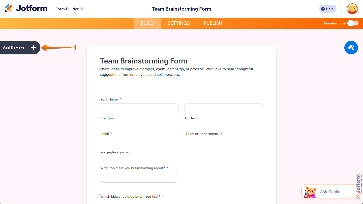 Add Element button in Jotform Form Builder