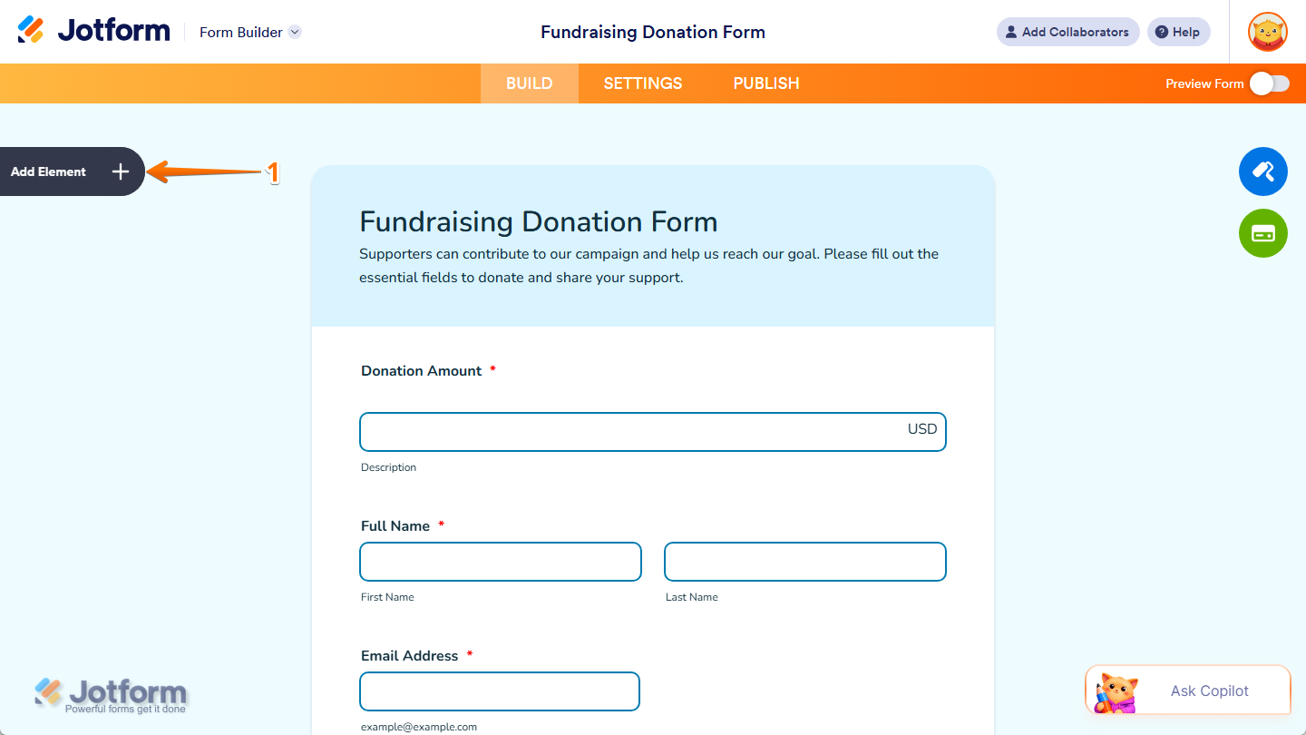 Add Element button in Jotform Form Builder