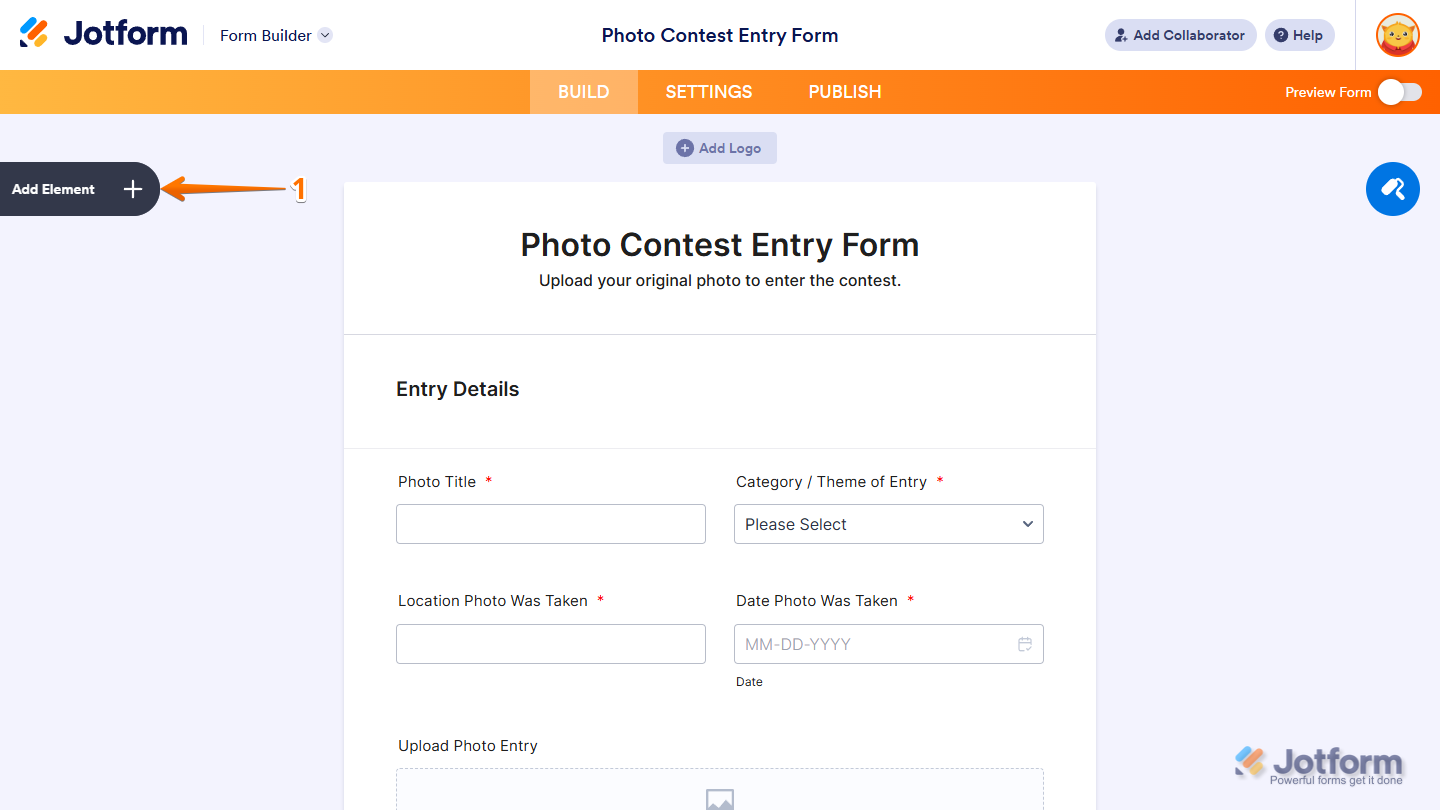 Add Element button in Jotform Form Builder