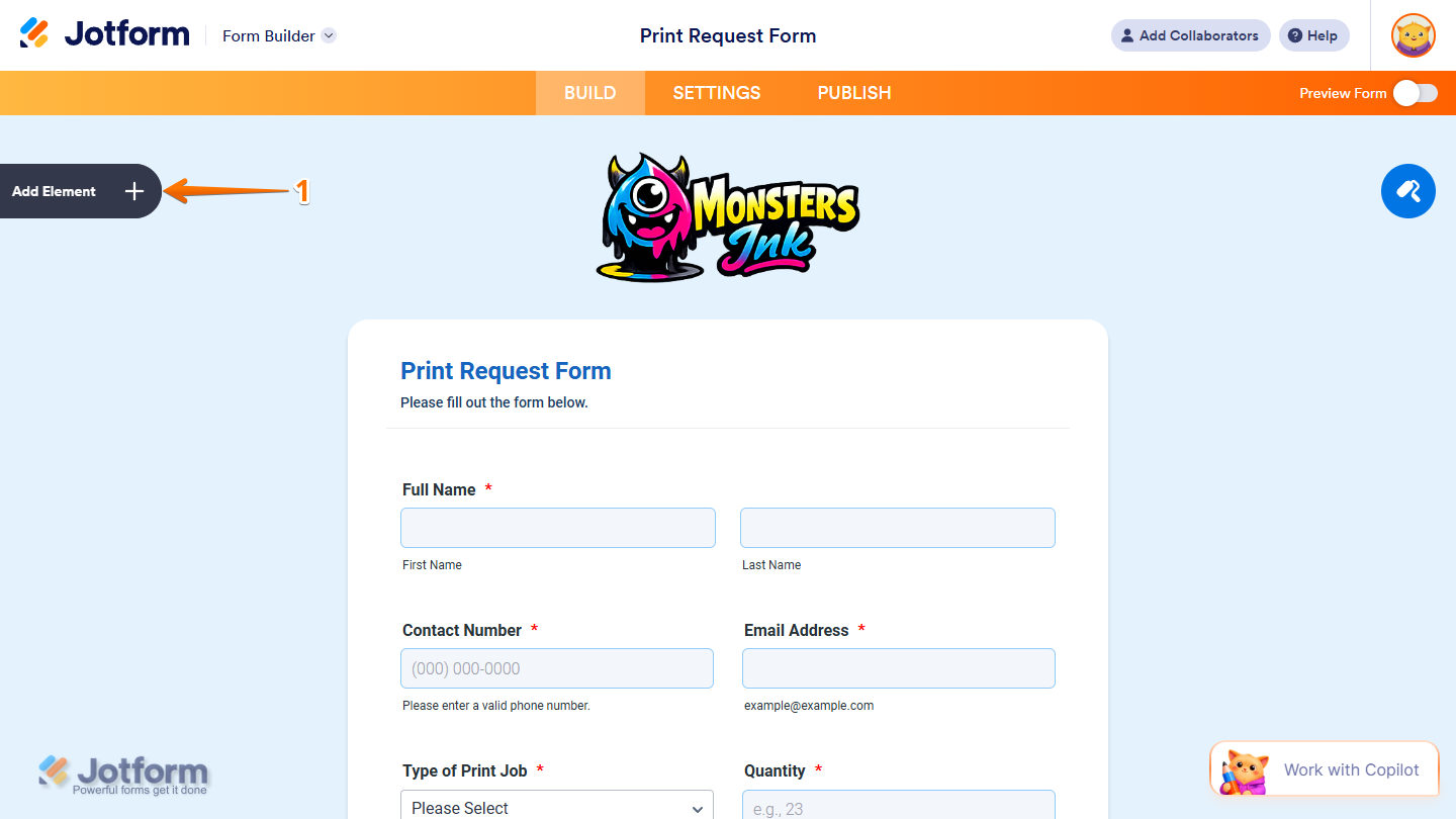 Add Element button in Jotform Form Builder