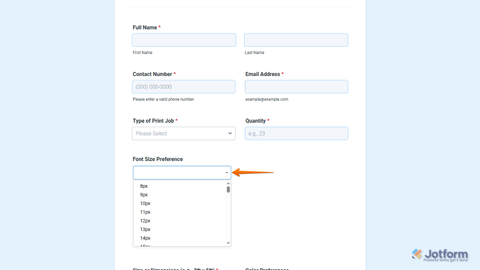 How to Add and Set Up the Font Size Picker Widget on Your Form