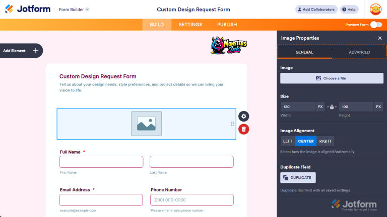How to Add and Set up the Image Element on Your Form
