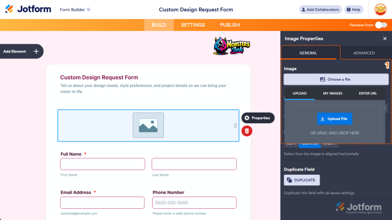 How to Add and Set up the Image Element on Your Form