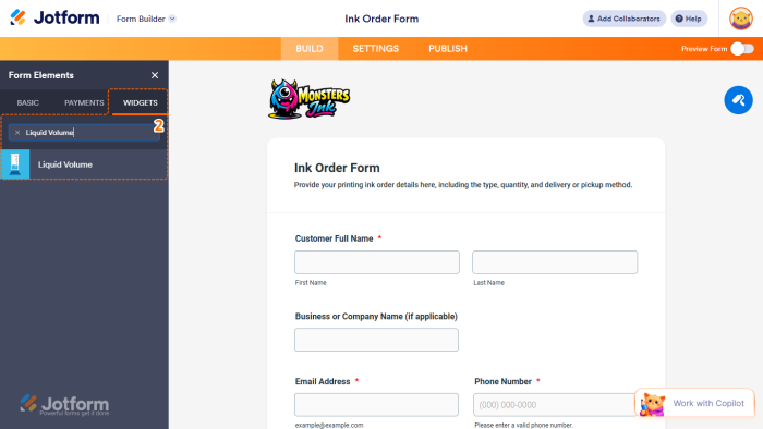 How to Add and Set Up the Liquid Volume Widget on Your Form