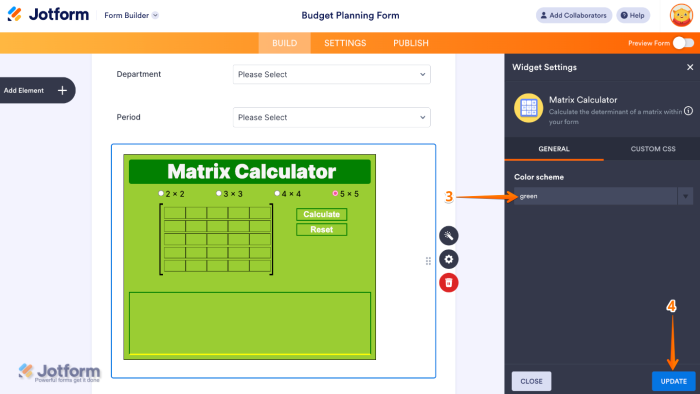 How to Add and Set Up the Matrix Calculator Widget on Your Form