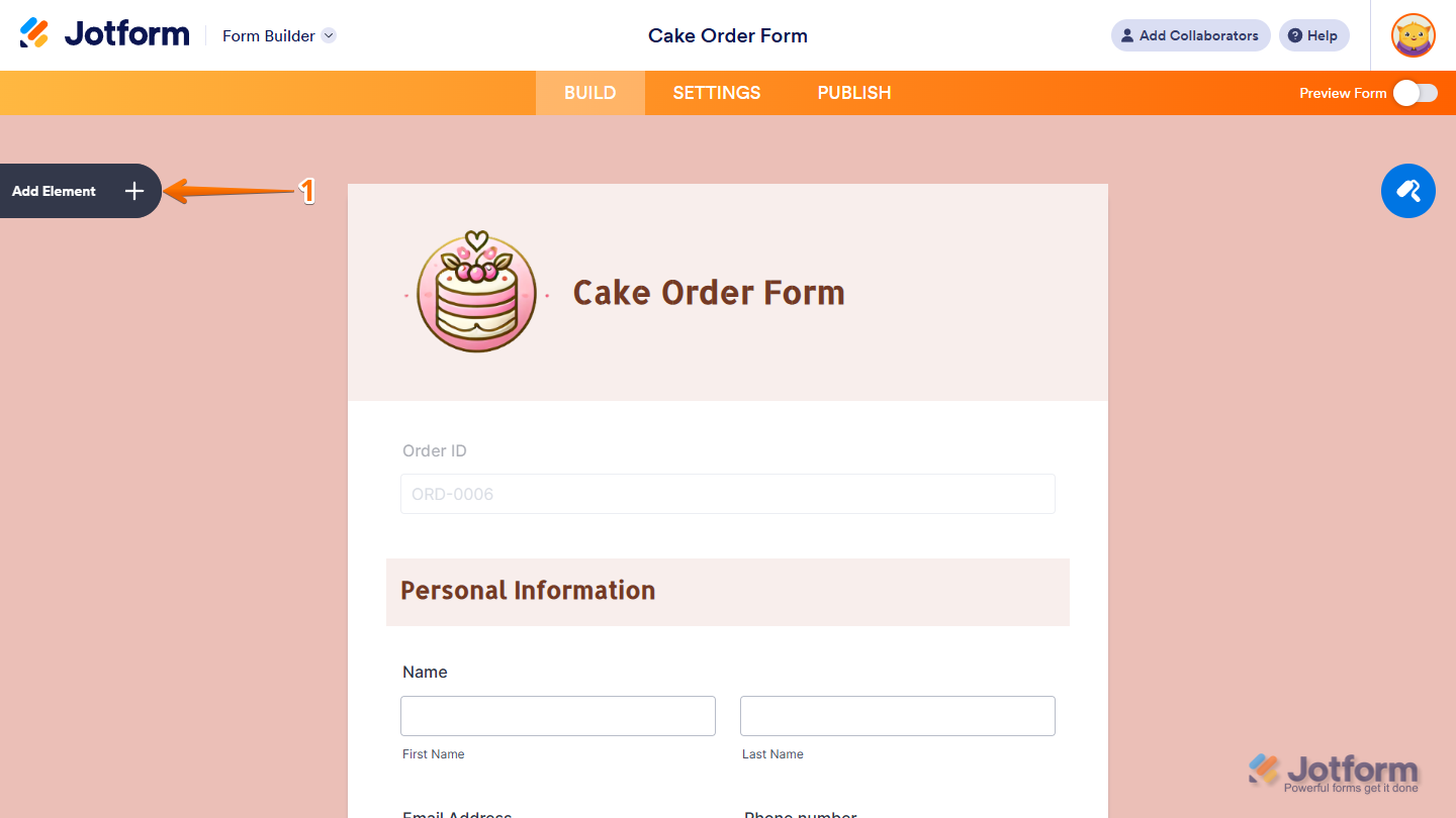 Add Element button in Jotform Form Builder