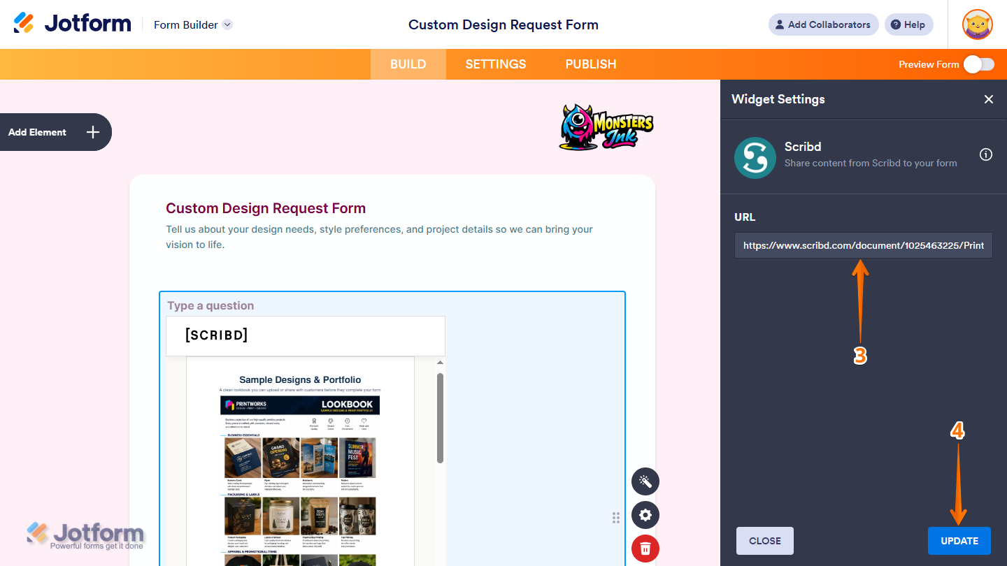 Scribd Widget in Jotform Form Builder