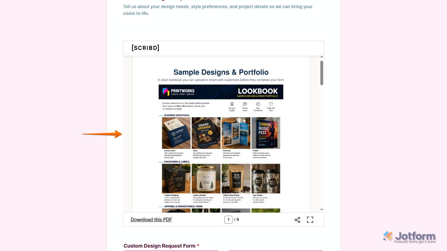 Scribd Widget on a Jotform form