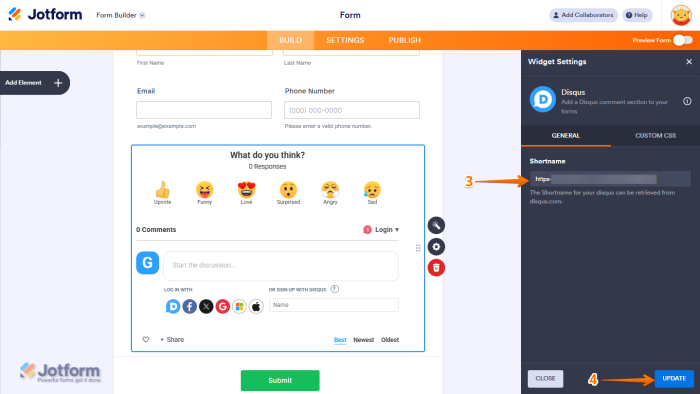 How to Add and Set Up the Disqus Widget in Your Form