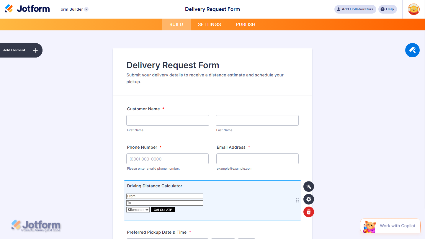 Form Builder showing GeoComplete widget added to the form in Jotform