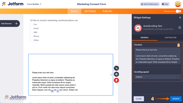How to Add and Set Up the AutoScrolling Text Widget on Your Form